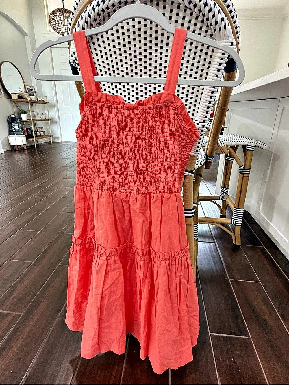 A Loves A Coral Smocked Tiered Sundress Girls Size XL